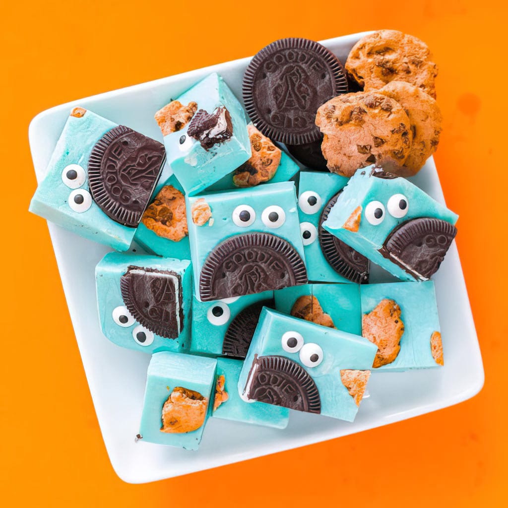 A plate of Halloween Monster cookies